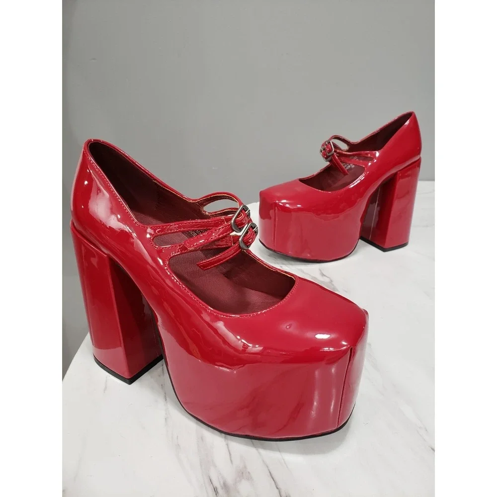 NEW SZ 7 Sugar Thrillz What Is Love Platform Mary Janes red gothic lolita rave